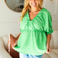 Feeling Strong Kelly Green Textured V Neck Babydoll Top