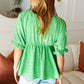 Feeling Strong Kelly Green Textured V Neck Babydoll Top