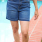 Indigo Blue High Rise Release Hem Distressed Jean Shorts