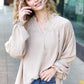 Boho Vibes Taupe Notched Neck Smocked Bubble Sleeve Top