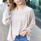 Boho Vibes Taupe Notched Neck Smocked Bubble Sleeve Top