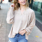 Boho Vibes Taupe Notched Neck Smocked Bubble Sleeve Top