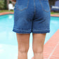 Indigo Blue High Rise Release Hem Distressed Jean Shorts