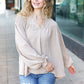 Boho Vibes Taupe Notched Neck Smocked Bubble Sleeve Top