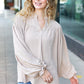 Boho Vibes Taupe Notched Neck Smocked Bubble Sleeve Top