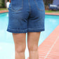 Indigo Blue High Rise Release Hem Distressed Jean Shorts