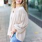 Boho Vibes Taupe Notched Neck Smocked Bubble Sleeve Top