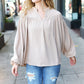 Boho Vibes Taupe Notched Neck Smocked Bubble Sleeve Top