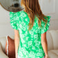 All The Frills Kelly Green Floral Smocked Ruffle Sleeve Top