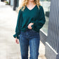 Hello Beautiful Hunter Green Smocked Bubble Sleeve Woven Top