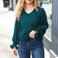 Hello Beautiful Hunter Green Smocked Bubble Sleeve Woven Top