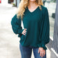 Hello Beautiful Hunter Green Smocked Bubble Sleeve Woven Top