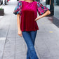 Diva Dreams Wine Floral Sequin Puff Sleeve Velvet Top