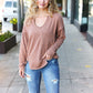 Eyes On You Camel Mineral Wash Rib Notch Neck Pocketed Top