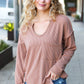 Eyes On You Camel Mineral Wash Rib Notch Neck Pocketed Top