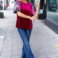 Diva Dreams Wine Floral Sequin Puff Sleeve Velvet Top