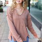 Eyes On You Camel Mineral Wash Rib Notch Neck Pocketed Top