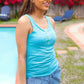 Summer Days Ice Blue Melange Ribbed Henley Button Down Tank