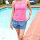 Summer Days Fuchsia Melange Ribbed Henley Button Down Tank