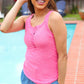 Summer Days Fuchsia Melange Ribbed Henley Button Down Tank