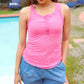 Summer Days Fuchsia Melange Ribbed Henley Button Down Tank