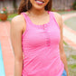 Summer Days Fuchsia Melange Ribbed Henley Button Down Tank