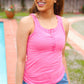 Summer Days Fuchsia Melange Ribbed Henley Button Down Tank