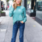 Holiday Ready Green Snowflake Brushed Hacci Sweater Top