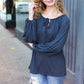 Versatile Charcoal Front Tie Modal Knit Peasant Top