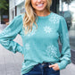 Holiday Ready Green Snowflake Brushed Hacci Sweater Top