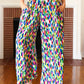 Stand Out Navy & Green Abstract Print Smocked Waist Palazzo Pants