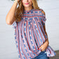 Navy & Orange Boho Stripe Flutter Sleeve Top