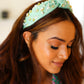 Mint Heart Pearl & Jewel Knot Knit Headband