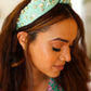 Mint Heart Pearl & Jewel Knot Knit Headband