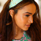 Mint Heart Pearl & Jewel Knot Knit Headband