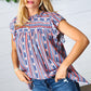 Navy & Orange Boho Stripe Flutter Sleeve Top