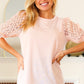 Pretty In Peach French Terry Lace Sleeve Top