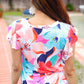 Summer Vibes Coral Tropical Print Flutter Sleeve Top