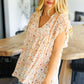 True Beauty Peach Floral Lattice Trim V Neck Ruffle Sleeve Top