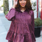 Perfectly You Burgundy Button Down Tiered Babydoll Satin Top