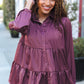 Perfectly You Burgundy Button Down Tiered Babydoll Satin Top