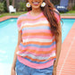 Pretty In Pink & Blue Striped Netted Crochet Dolman Sweater Top