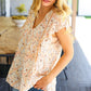 True Beauty Peach Floral Lattice Trim V Neck Ruffle Sleeve Top