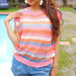 Pretty In Pink & Blue Striped Netted Crochet Dolman Sweater Top