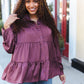 Perfectly You Burgundy Button Down Tiered Babydoll Satin Top