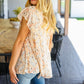 True Beauty Peach Floral Lattice Trim V Neck Ruffle Sleeve Top