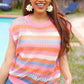 Pretty In Pink & Blue Striped Netted Crochet Dolman Sweater Top