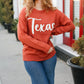 Game Day Burnt Orange "Texas" Embroidery Pop Up Sweater