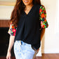 Eyes On You Black Floral Puff Sleeve V Neck Top