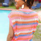 Pretty In Pink & Blue Striped Netted Crochet Dolman Sweater Top